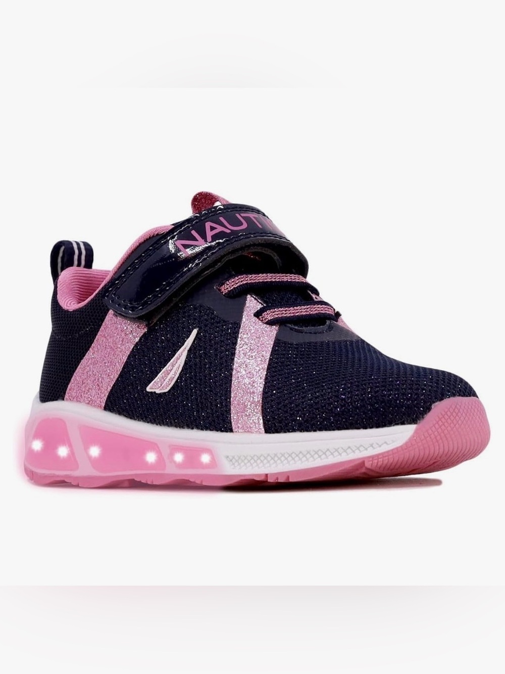 S71 Nautica Girls Light-Up Flashing Navy and Pink Athletic Toddler Size 12 NEW